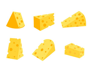 .Cheese with isolated on white background, vector flat illustration. A set of different cheeses