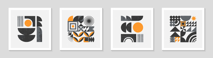 Set of bstract bauhaus geometric pattern backgrounds.Trendy minimalist geometric design with simple shapes and elements.Mid century modern artistic vector illustrations.Scandinavian ornament.