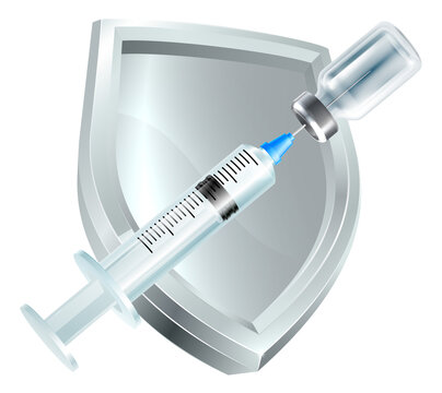 A vaccine immunisation or other medicine syringe injection with shield medical concept