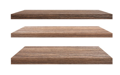Wooden shelves set isolated on white background,wood texture,Place the product,with clipping paths.