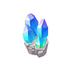Crystal gem, gemstone jewel glass or blue purple rhinestone, vector isolated icon. Crystal gem of sapphire or diamond and topaz gemstone, glass rock and quartz crystalline