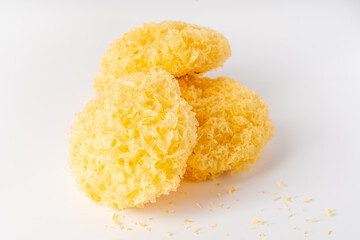 Multiple dried tremella on a pure white background