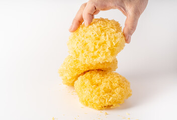 Multiple dried tremella on a pure white background