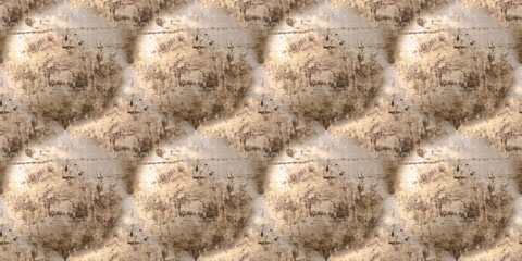 Brown Dirty Grunge Effect. Graphic Distress Illustration. Rough Grain Texture. Paint Stamp. Aged Abstract Stone Design. Dirt Brush Wall. Beige Retro Dust Background. Vintage Grunge Effect.