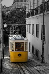 old tram yellow. Elevator in Lisbon