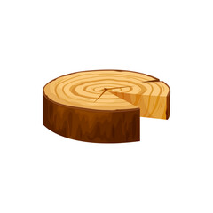 Saw cut tree trunk isolated log with round wooden rings cartoon icon. Vector circle log of wood, chopped tree bark of felled split. Natural texture, oak or pine timbers, lumber with cracked pattern