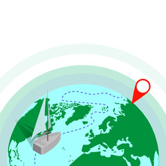 the ship is heading for  destination point. world map