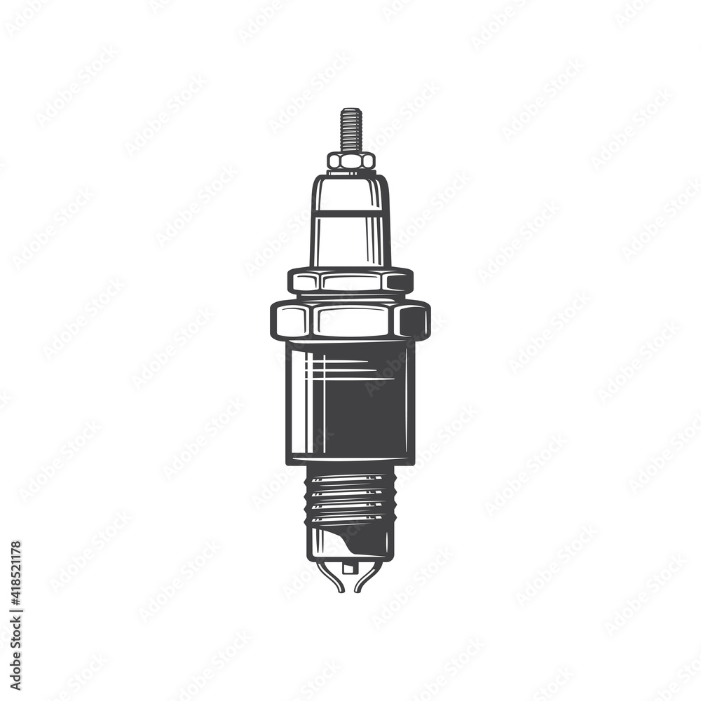 Wall mural plug car-ignition system engine spare part isolated monochrome icon. vector spark plug of internal c