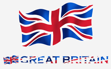 Great Britain flag illustration with Great Britain text and white space. Great Britain GB emblem flag with text for copy space