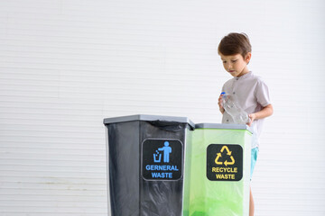 Children are separating recyclable waste Selection of littering