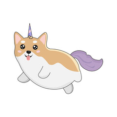 Illustration  of cute cartoon shiba inu dog with unicorn horn. It can be used for card, sticker,  phone case, poster, t-shirt,  etc.
