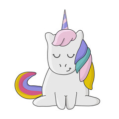 Cute little white magic unicorn. Vector illustration isolated on white background. Print for t-shirts, stickers,  design and more.
