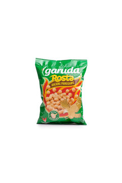Yogyakarta, 06 March 2021: Studio shot of Garuda Rosta snack product against white background