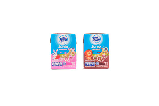Yogyakarta, 06 March 2021: Studio shot of Frissian Flag Milk with uht packaged