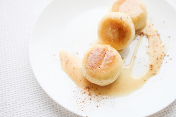 Cottage cheese pancakes. Homemade food.  