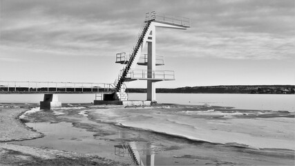 Diving board over a freezing fjord