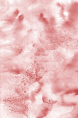 Pink watercolor texture with paint leaks, abstract washes and brush strokes on the white paper background. Chaotic abstract organic design