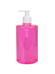 Pink liquid soap bottle for shower isolated on the white background