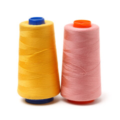spools of thread for the textile industry on white background