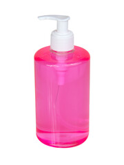 Pink liquid soap bottle for shower isolated on the white background