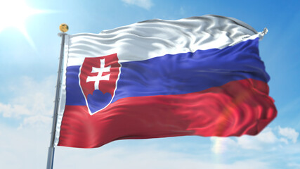 Naklejka na ściany i meble 4k 3D Illustration of the waving flag on a pole of country Slovakia
