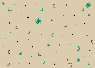 background with star, moon and sun symbol patterns