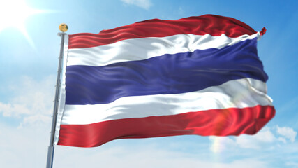4k 3D Illustration of the waving flag on a pole of country Thailand