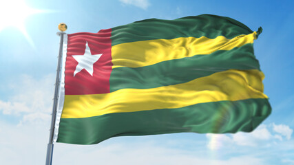 4k 3D Illustration of the waving flag on a pole of country Togo