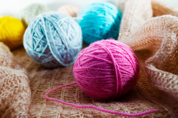 Fototapeta na wymiar knitting yarn with knitting needles