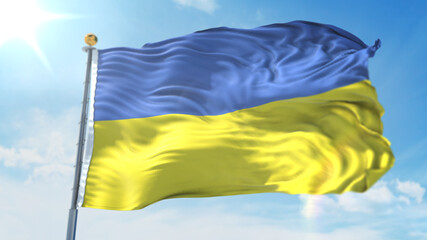 4k 3D Illustration of the waving flag on a pole of country Ukraine