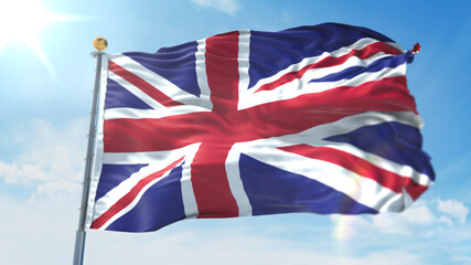 4k 3D Illustration of the waving flag on a pole of country United Kingdom