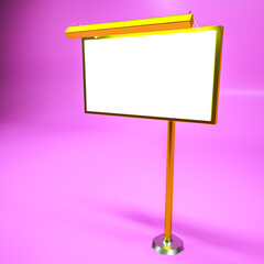 golden blank billboard on purple background. 3d render illustration