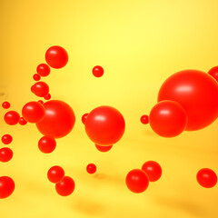 red spheres on a yellow-orange background. 3d render illustration