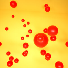 red spheres on a yellow-orange background. 3d render illustration