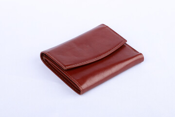 Natural leather wallet isolated on white background.