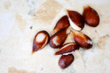 apple seeds on the table macro view