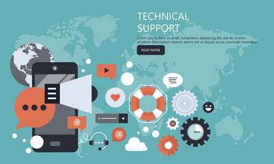 Live support banner. Business customer care service concept. Icon for contact us, support, help, phone call and website click. Flat vector illustration.