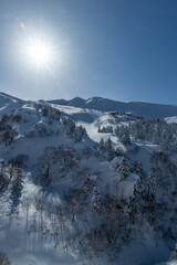 北海道　十勝岳連峰の冬の風景