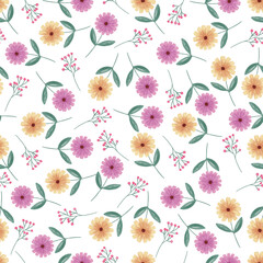 daisy watercolor seamless pattern on white background color