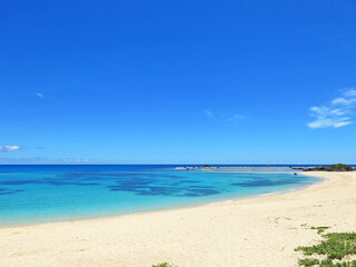 Fototapeta na wymiar Turquoise sea and blue sky in tomori beach, Amami, Okinawa, Japan 