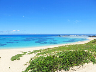 Turquoise sea and blue sky in tomori beach, Amami, Okinawa, Japan	
