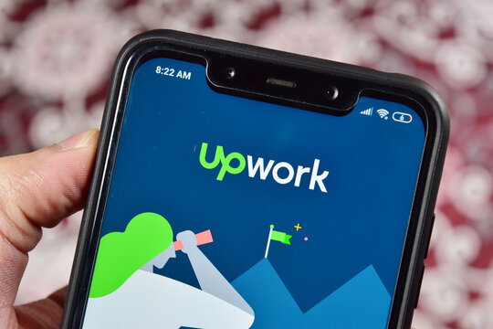 Upwork application on smartphone, Online platform for freelancer work upwork 
