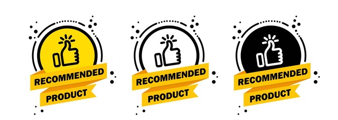 Megaphone with Recommended product speech bubble icon set. Loudspeaker. Label for business, marketing and advertising. Vector on isolated background. EPS 10