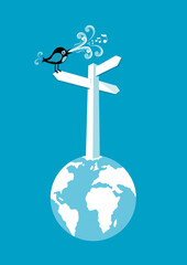 Bird sat on signpost vector illustration