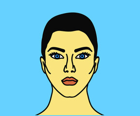 Portrait of a beautiful girl. Woman's face. Cartoon. Vector illustration.