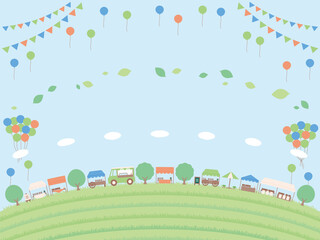 シンプルな初夏のフリーマーケットの背景イラスト 丘バージョン