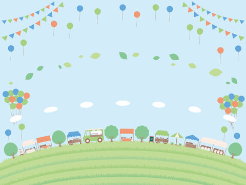 シンプルな初夏のフリーマーケットの背景イラスト 丘バージョン