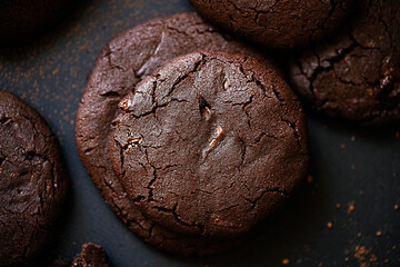 Chocolate cookies. Sweet dark cookies with chocolate and cocoa powder.