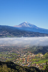 Beautiful view of the fertile valley of La Laguna and Mount Teide. Anaga Rural Park in Northern Tenerife, Canary Islands, Spain.