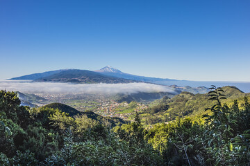 Beautiful view of the fertile valley of La Laguna and Mount Teide. Anaga Rural Park in Northern...